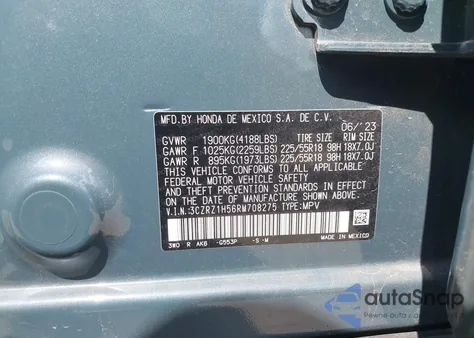 2024 Honda Hr-V 2Wd Sport/2Wd Sport W/O Bsi z USA, uszkodzony, nr VIN 3CZRZ1H56RM708275